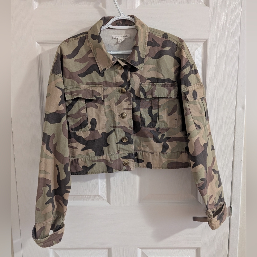 Streetwear Society Cropped Jacket Olive Green Military 100% Cotton SZ L
